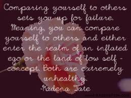 Quote graphic reading comparing yourself to others sets you up for failure, attributed to Kadena Tate