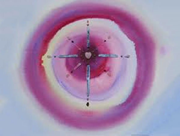 Watercolor compass mandala Watercolor mandala with a radiating compass design in pink and purple, evoking a sacred circle